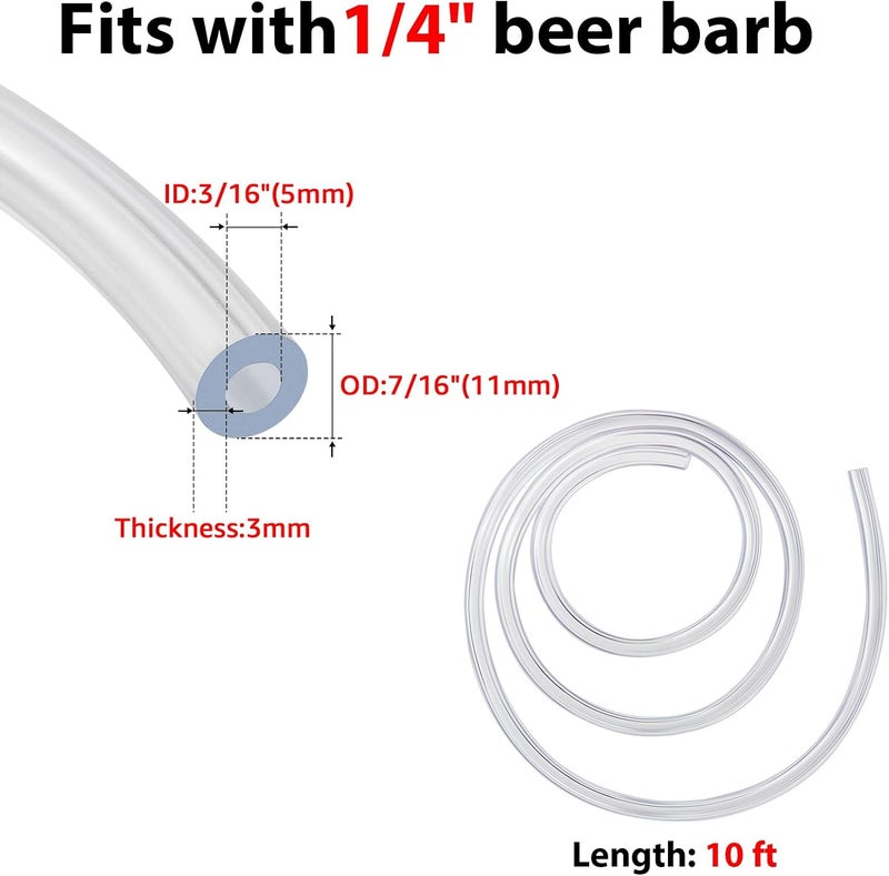 WELLBOM Beer Line Tubing 10 Feet - 3/16'' ID 7/16" OD Beer Keg Lines Clear Vinyl PVC Tubing with 4PCS Hose Clamps Food Grade Kegerator Beer Dispensing Line Hose Replacement Kit - Image 2